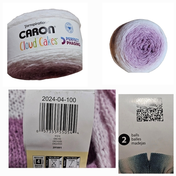 Hand Crafted 2pc Set Scaf & pom pom beanie purple crochet slauchy white striped - Picture 10 of 17